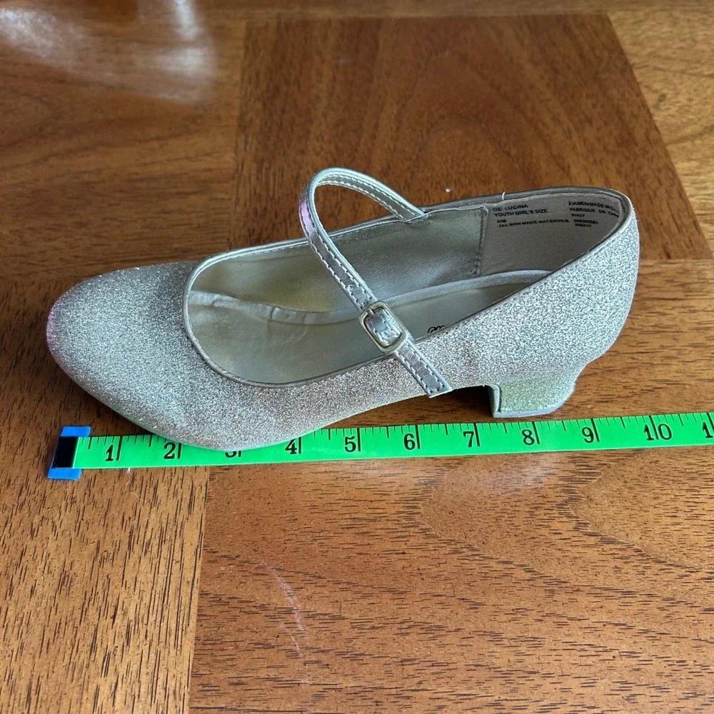 Olive‎ & Edie Lucina Mary Jane Youth Girls Size 4 Gold Glitter Heel Dressy Glam